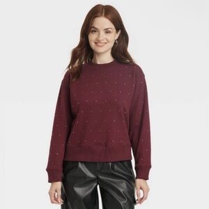A New Day Women's Rhinestone
Sweatshirt Burgundy Size S